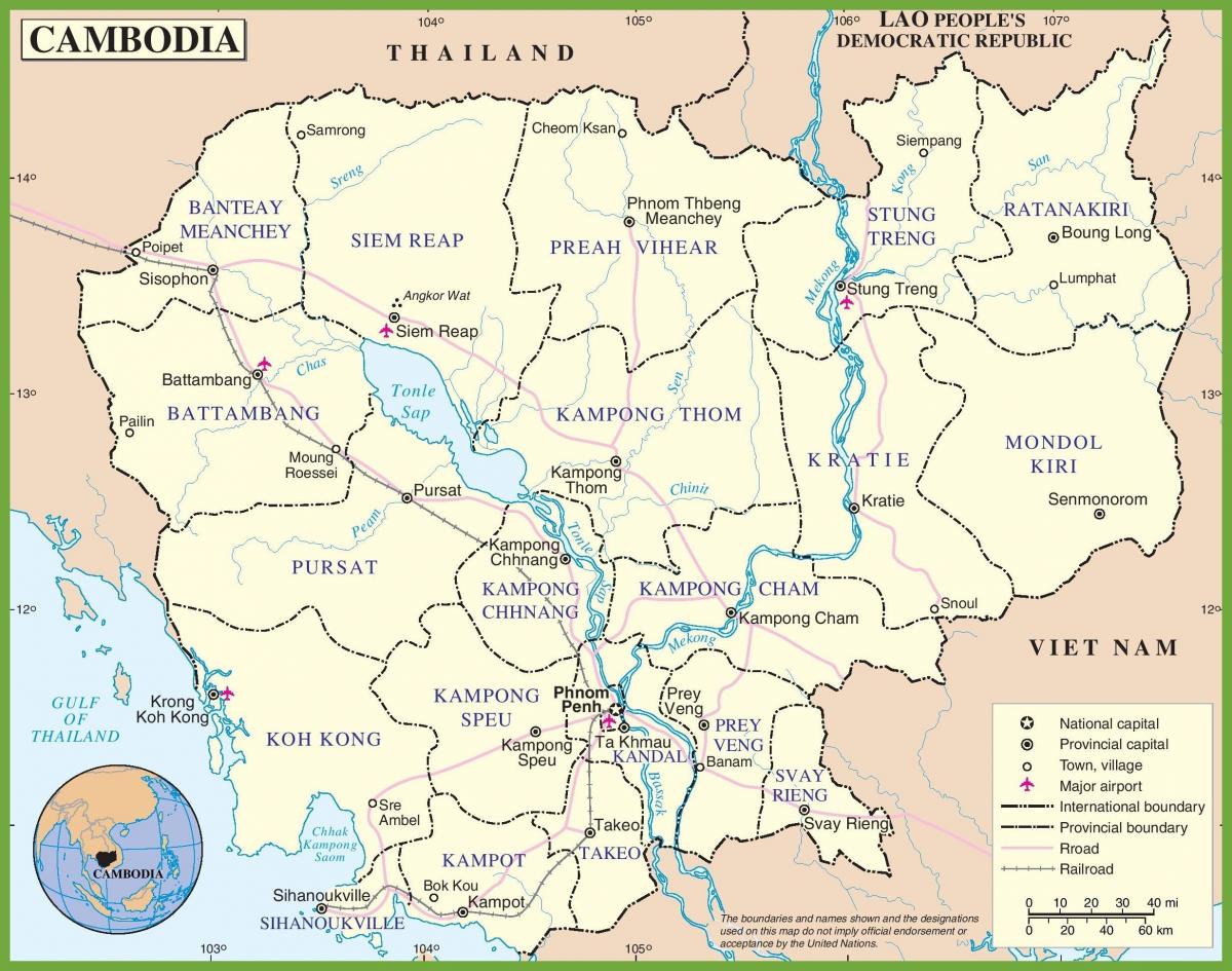 Карта на Камбоџа политички